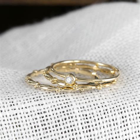14k Gold Thin Band Dainty Wedding Ring Delicate Stackable Etsy