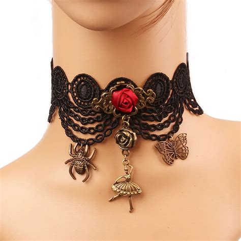 Gothic Statement Necklaces For Women Vintage Rose Flower Dancer