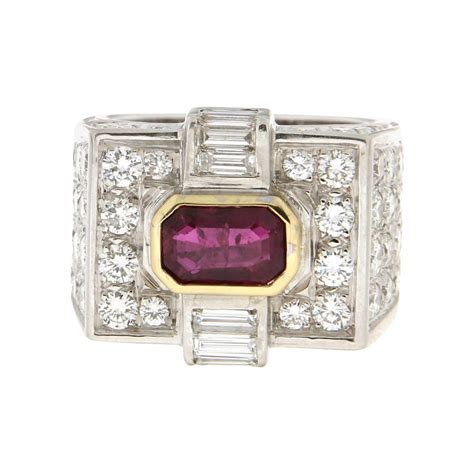 Udozzo 18 Karat White Gold Ladies Mens Red Ruby Diamond Cocktail Ring For Sale At 1stdibs