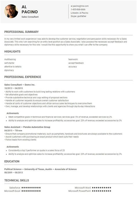 No matter what financial position your cv is targeting there are certain key points it should always include. Sales consultant resume template/ sample by skillroads ...
