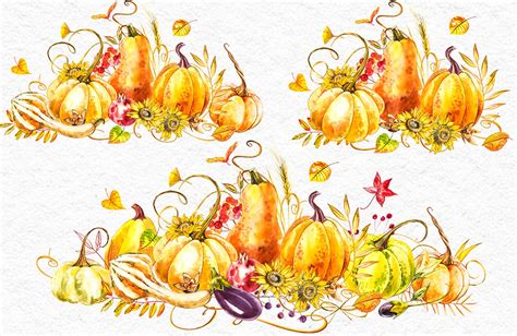 Pumpkins Watercolor Collection Etsy