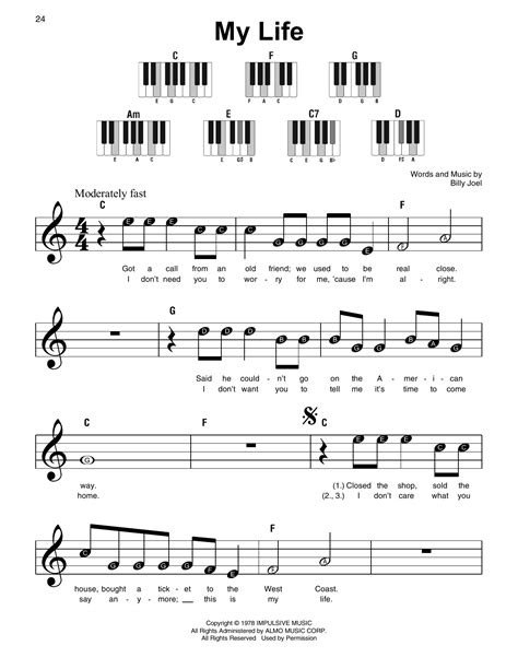 My Life Sheet Music Billy Joel Super Easy Piano