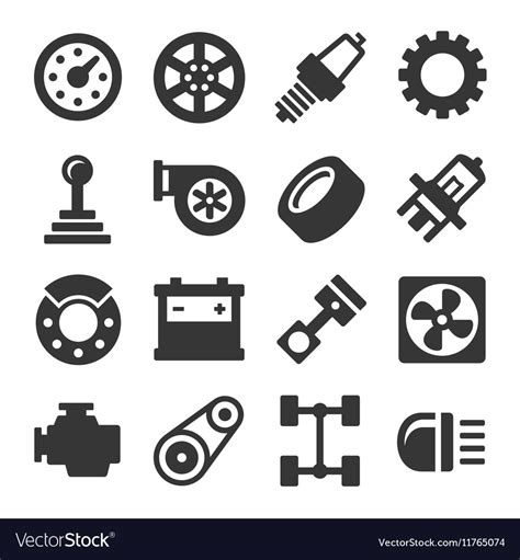 Car Parts Icons Set On White Background Royalty Free Vector