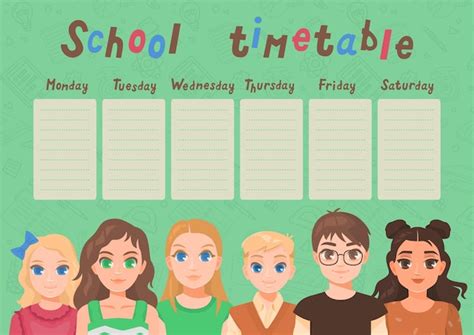 Premium Vector School Timetable With Cute Smiling Kids Student