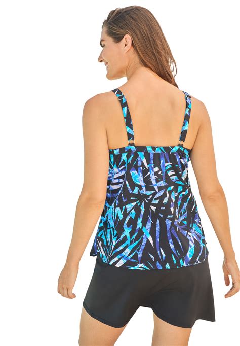 Swimsuits For All Womens Plus Size Longer Length Tiered Ruffle Tankini