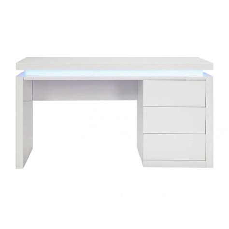 Emerson High Gloss Computer Desk In White With Led Lighting Furniture
