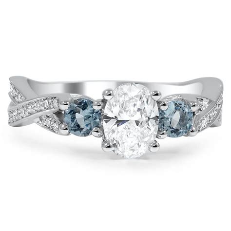 Three Stone Twisted Diamond Engagement Ring With Aquamarine Accents