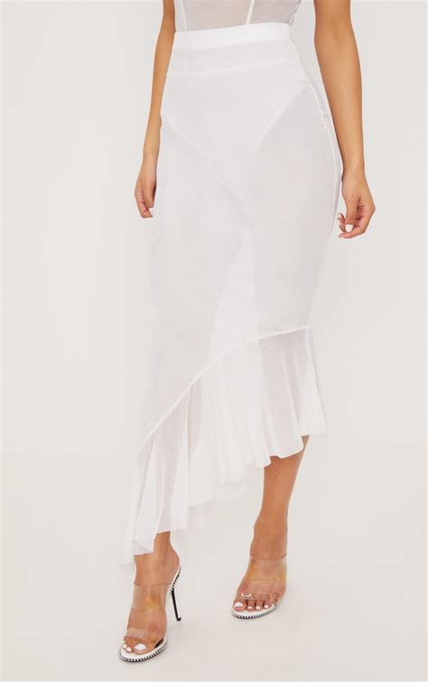White Mesh Frill Detail Maxi Skirt Skirts Prettylittlething