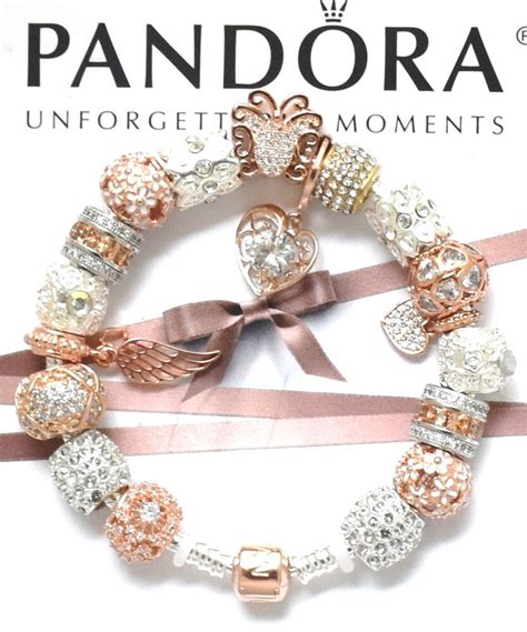 Pandora rose gold chain bracelet with heart clasp charm snake 590719. Authentic Pandora Silver Rose Gold Clasp Charm Bracelet ...