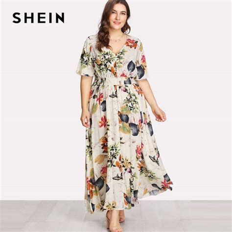 Shein Floral Plus Size White Dress Women Maxi Long Dresses Large Sizes