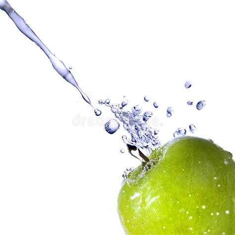 Water Splash On Green Apple Isolated On White Stock Photo Image Of