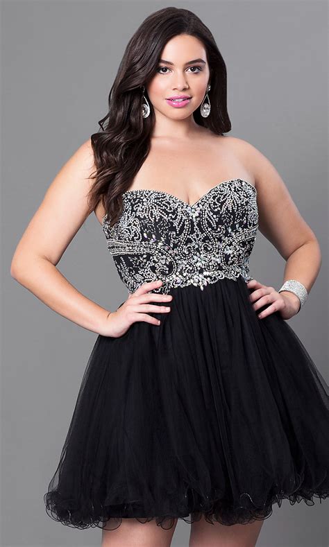 Collection by ov • last updated 3 weeks ago. Short Plus-Size Beaded Strapless Party Dress-PromGirl