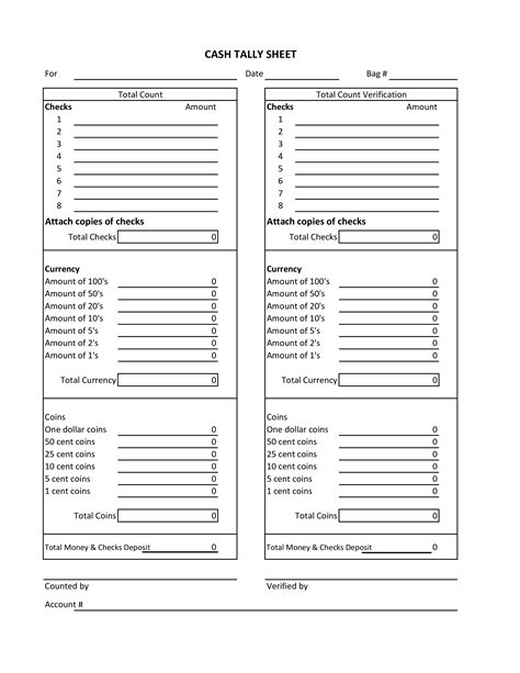 cash tally sheet templates  allbusinesstemplatescom