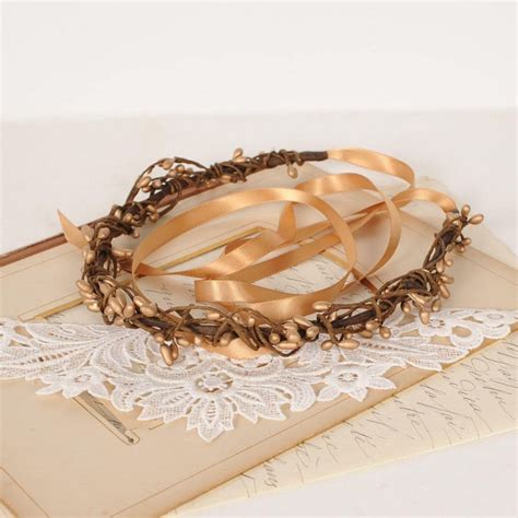 Woodland Circlet Wedding Headband Rustic Gold Flower Crown Etsy