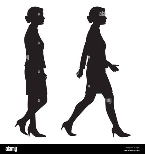 Vector Set Of Women Walk Cycle Silhouettes Illustration Isolated On