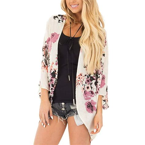 vista women s sheer chiffon blouse loose tops kimono floral print cardigan