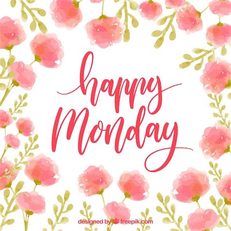 Happy Monday Watercolor Flowers Background Vector Free Download