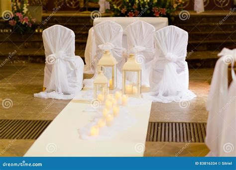 Beautiful Church Decorated For Wedding Ceremony Stock Photo Image Of