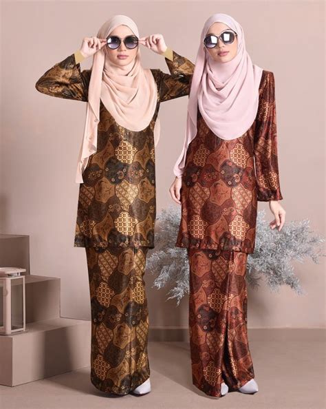 Baju Kurung Batik Satin Silk Nasiha Honey Gold Muslimahclothingcom