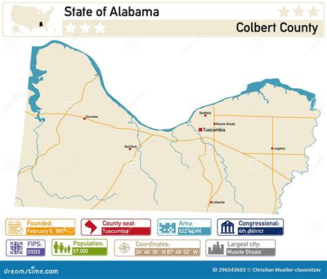 Infographic And Map Of Colbert County In Alabama Usa Stock Illustration