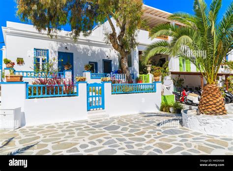 Typical Greek House On Mykonos Street Cyclades Greece Stock Photo