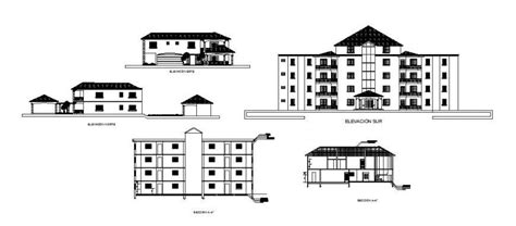 Multi Story Hotel Building Elevation And Section Cad Drawing Details