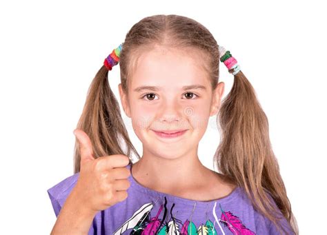 Girl Giving You Thumbs Up Photo Isolated On White Background Stock