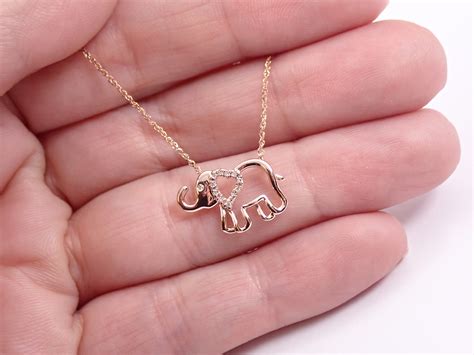 Rose Gold Diamond Elephant Pendant Necklace Chain 18 Good Luck Animal