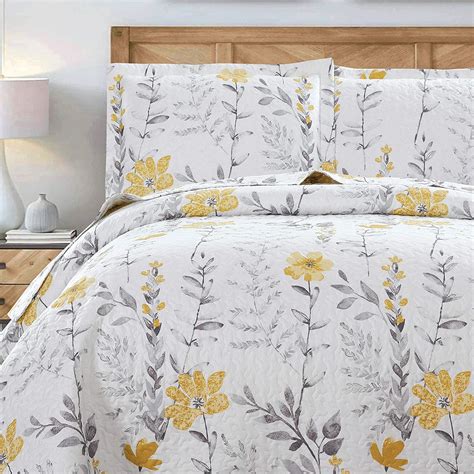 3 Pcs Full/Queen Size Flower Bedding Quilt Set Lightweight Summer Bedspread Flor | eBay