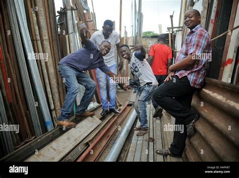 Lusaka Zambia 9th Mar 2016 Men Work In The Compound Chawama Of