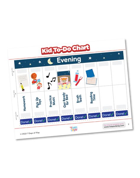 Kid To Do Chart Fun Printable 7 Days Of Play