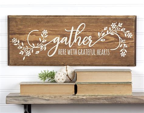 Gather Here Grateful Hearts Wood Sign With Floral Design 3 Etsy