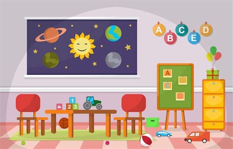 Kindergarten Or Kid Room Interior Illustration Empty Cartoon