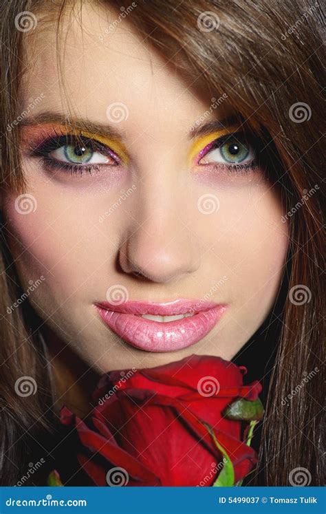 Beautiful Girl With Red Rose Stock Image Image Of Fashion Aroma 5499037