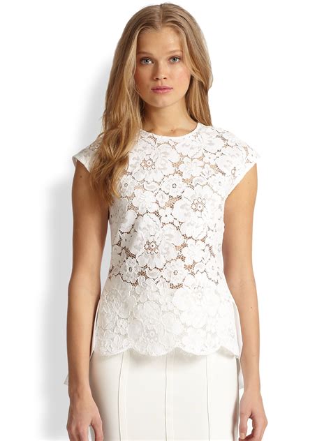 BCBGMAXAZRIA Shannie Lace Front Peplum Blouse in White - Lyst