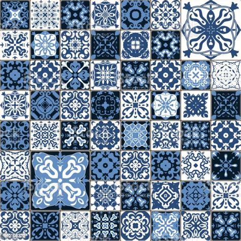 Seamless Tile Pattern Square Flower Blue Mosaic Vector Stock