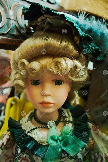 Blonde Blue Eyed Doll With Green Dress Stock Image Image Of Child