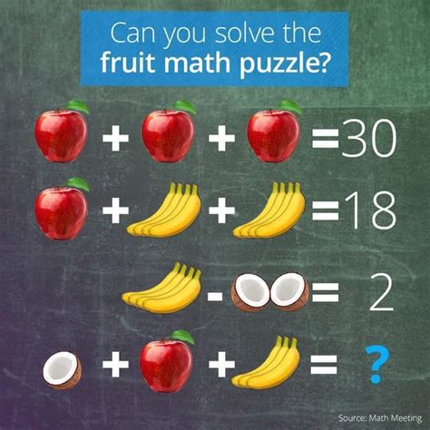 Similarly, the value of the square is 7, and the rhombus is 3. Fruit Math Puzzle - Common Sense Evaluation