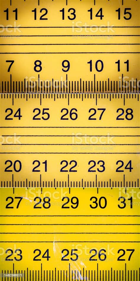 Collection Of Images With Yellow Metal Ruler Close Ups Stock Photo