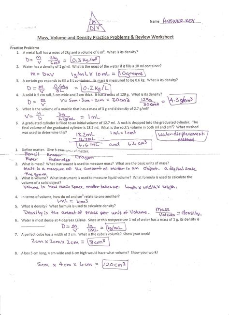 Mass Volume And Density Without Numbers Worksheet Answers