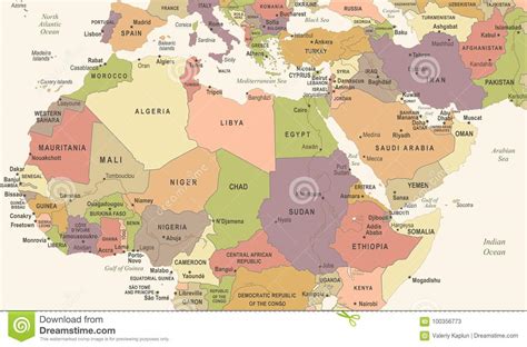 North Africa Map Vintage Vector Illustration Stock Illustration