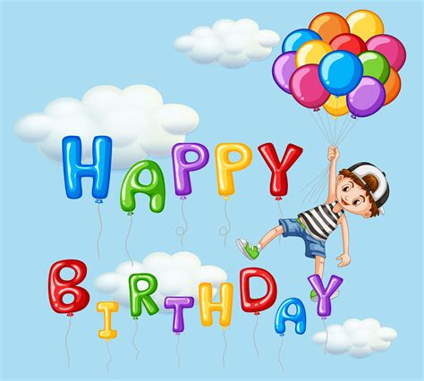 Happy Birthday Card With Boy And Balloons 433202 Vector Art At Vecteezy