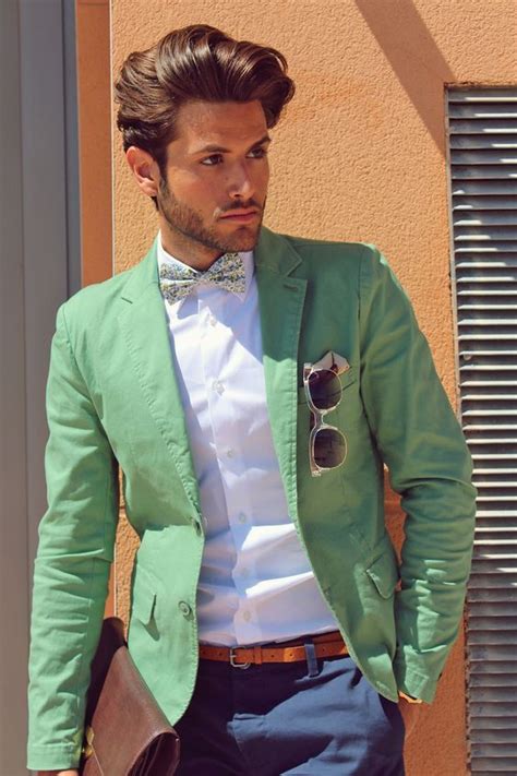 A Smart Green Blazer With White Shirt And Chinos With A Bow Tie Men S Fashion Blog