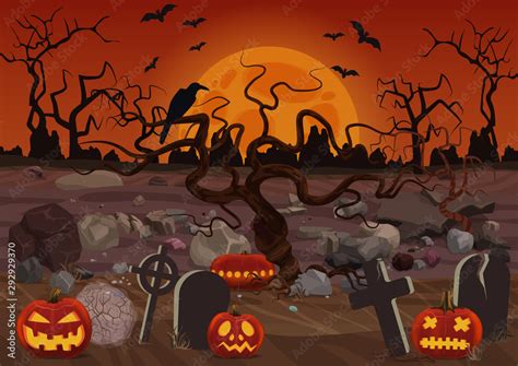 Free Download Spooky Graveyard Flat Vector Background Creepy Halloween