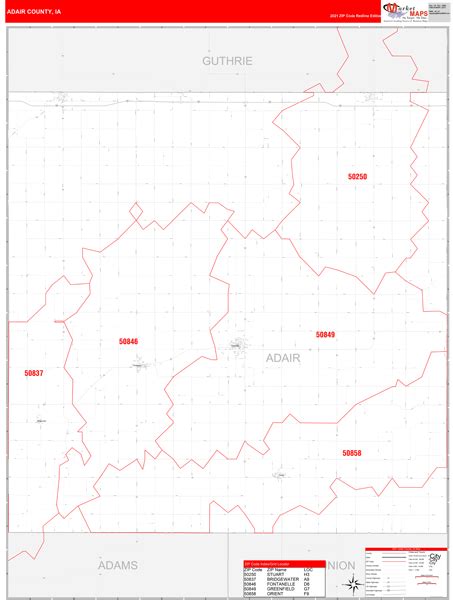 Adair County Ia Zip Code Wall Map Red Line Style By Marketmaps Mapsales