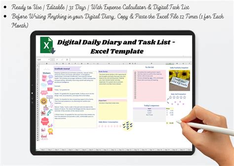 Digital Diary Excel Template Daily Task List Template To Etsy