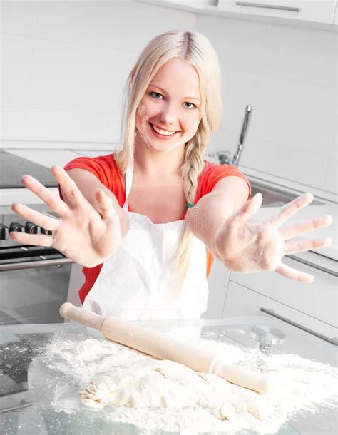 Woman Baking Bread Stock Photo Image Of Kitchen Attractive