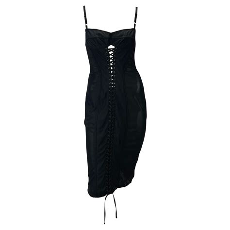 Vintage 1990s Dolce And Gabbana Black Nylon Bodycon Pin Up Long Wiggle