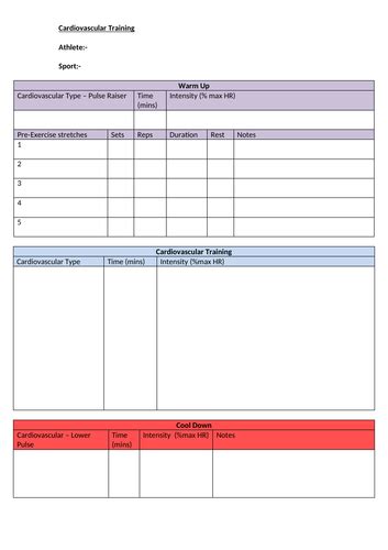 Fitness Training Session Plan Templates Worksheet Teaching Resources