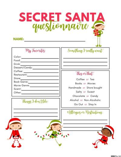 Secret Santa Questionnaire Printable Gift Exchange Secret Etsy My Xxx